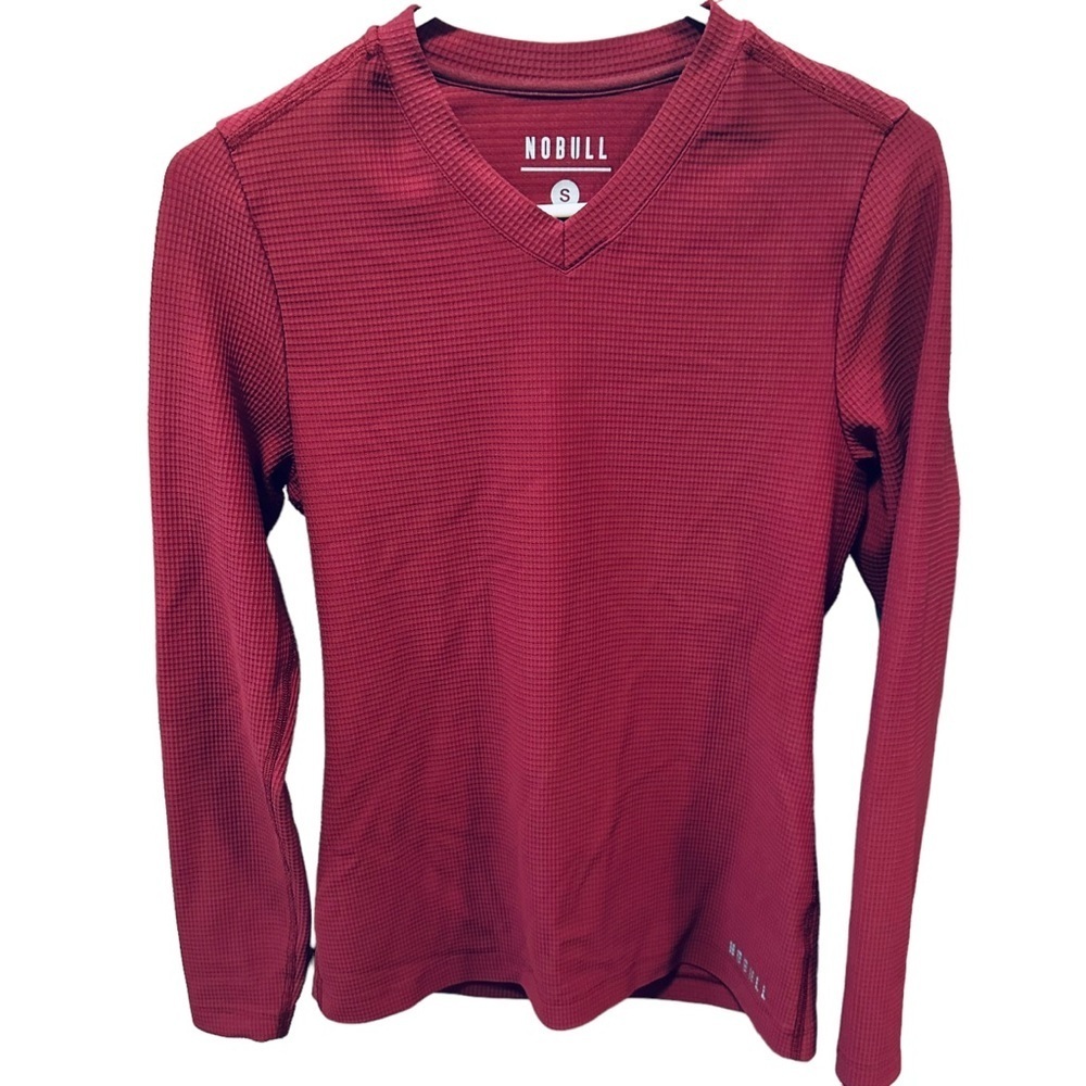 ✌️sold✌️Nobull V-Neck Long Sleeve Waffle Women's Sweatshirt Sz S In Red - Picture 2 of 9